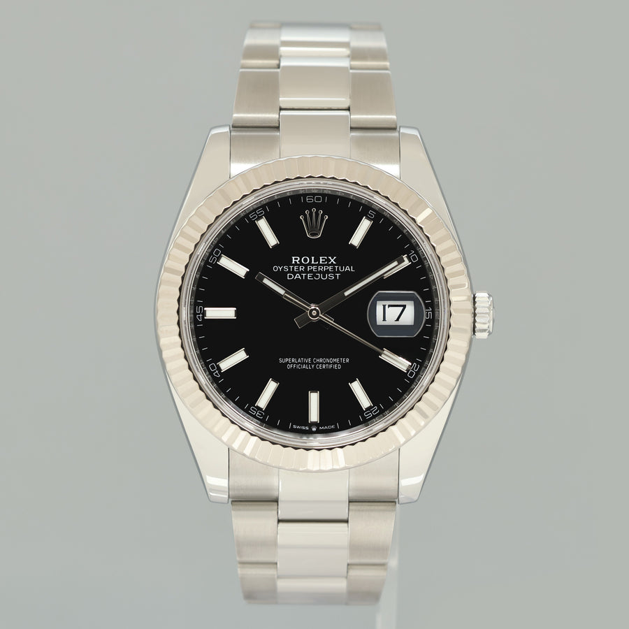 2019 MINT Rolex DateJust 41 Black Stick Oyster White Gold Fluted 126334 Watch Box