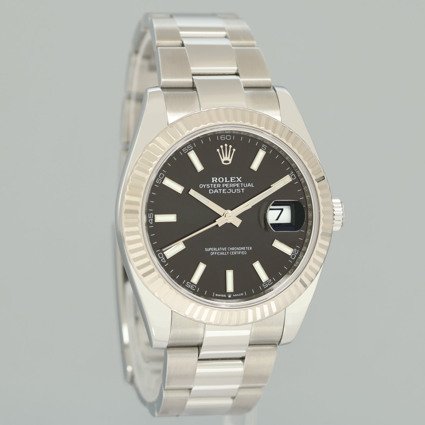 2019 MINT Rolex DateJust 41 Black Stick Oyster White Gold Fluted 126334 Watch Box