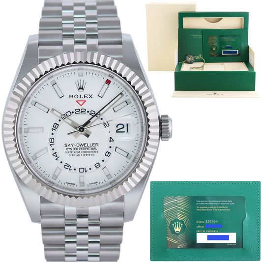 2021 PAPERS Rolex Sky-Dweller Steel White Gold Fluted Jubilee 326934 Watch Box