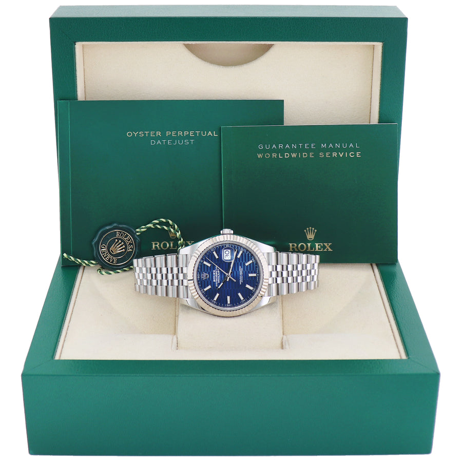 MINT 2023 Rolex DateJust 41 Blue Motif Stick Jubilee Fluted 126334 Watch Box