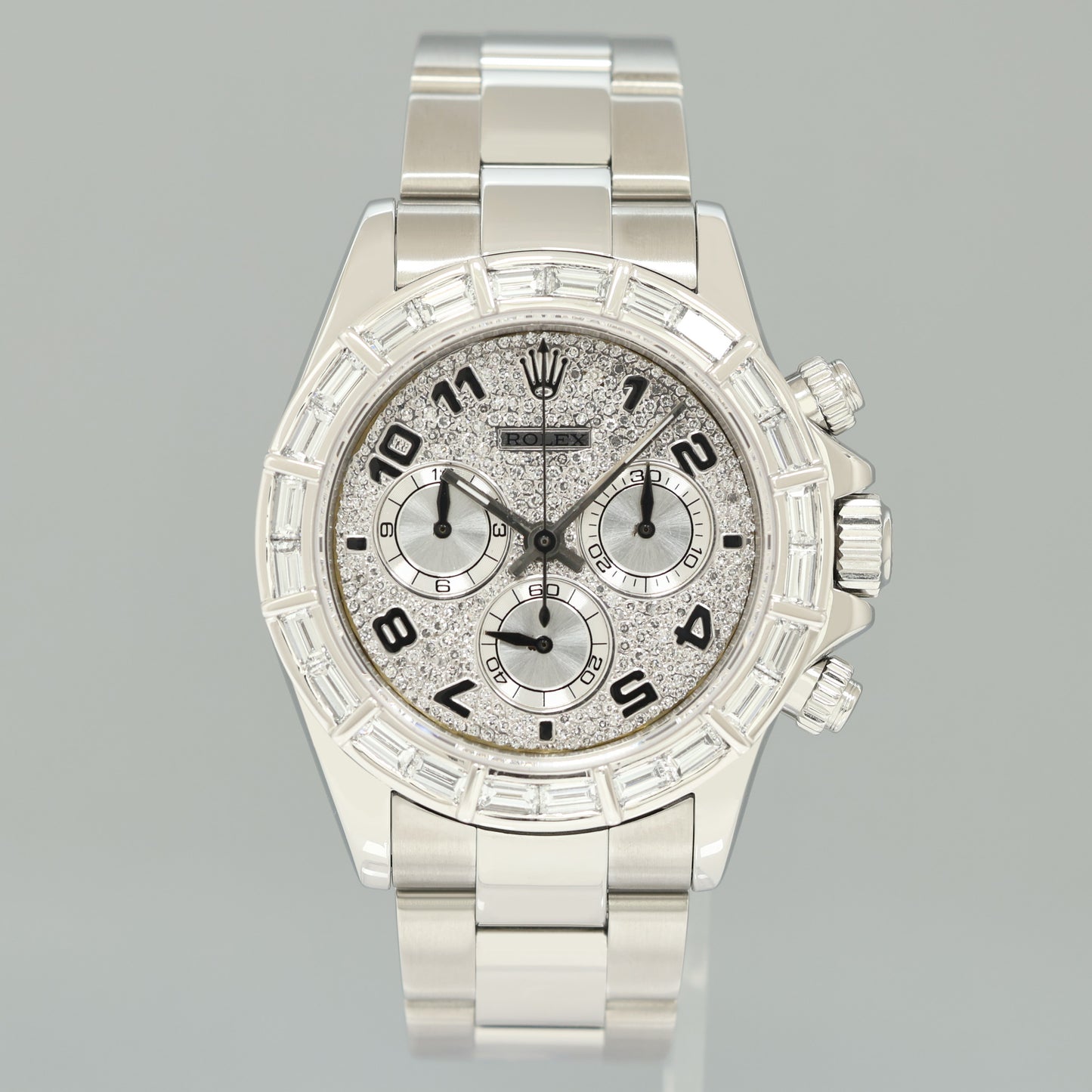 Rolex Daytona 116520 Pave Diamond Baguette Steel Chrono 40mm Watch Box