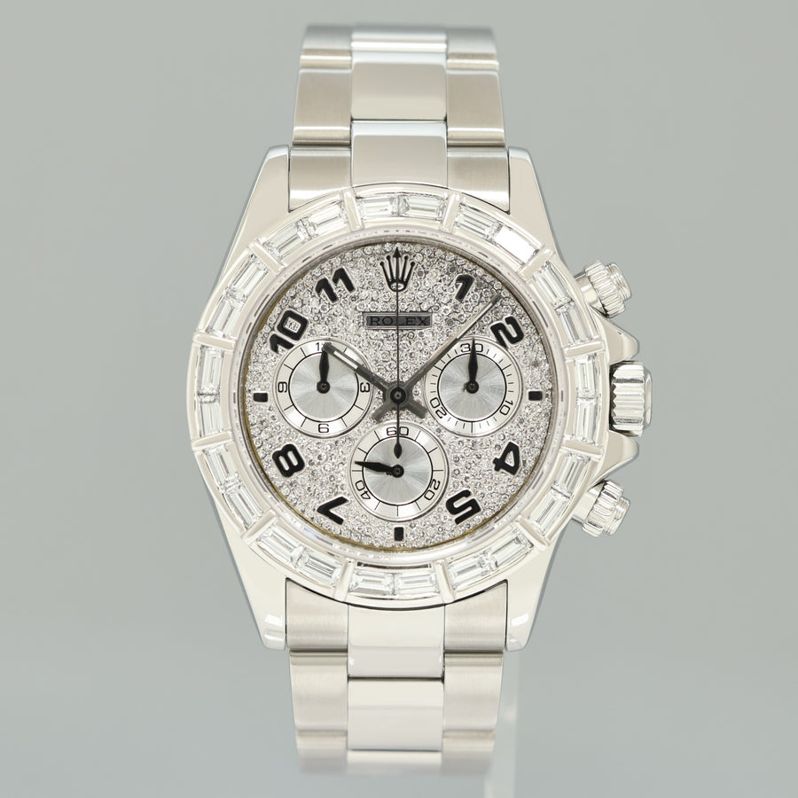 Rolex Daytona 116520 Pave Diamond Baguette Steel Chrono 40mm Watch Box
