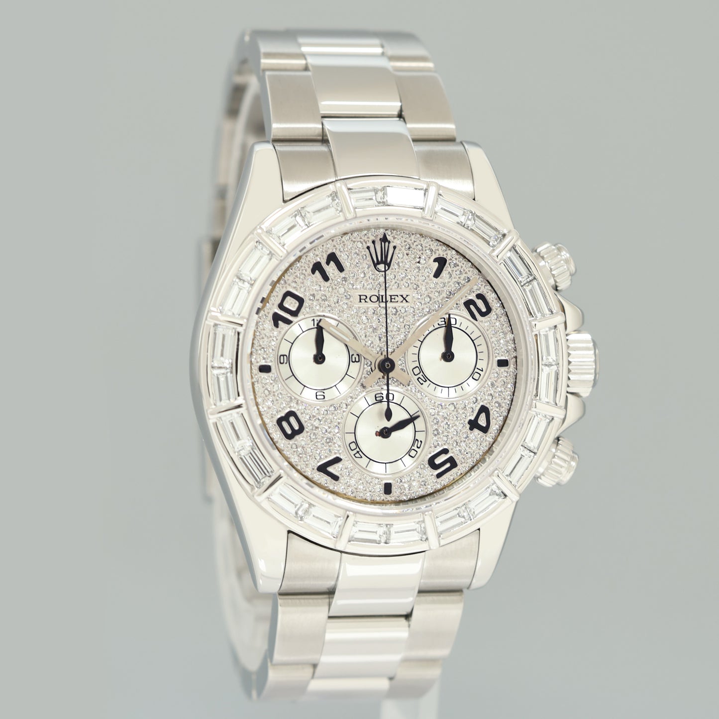 Rolex Daytona 116520 Pave Diamond Baguette Steel Chrono 40mm Watch Box