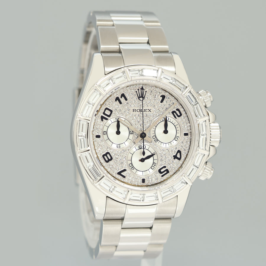 Rolex Daytona 116520 Pave Diamond Baguette Steel Chrono 40mm Watch Box