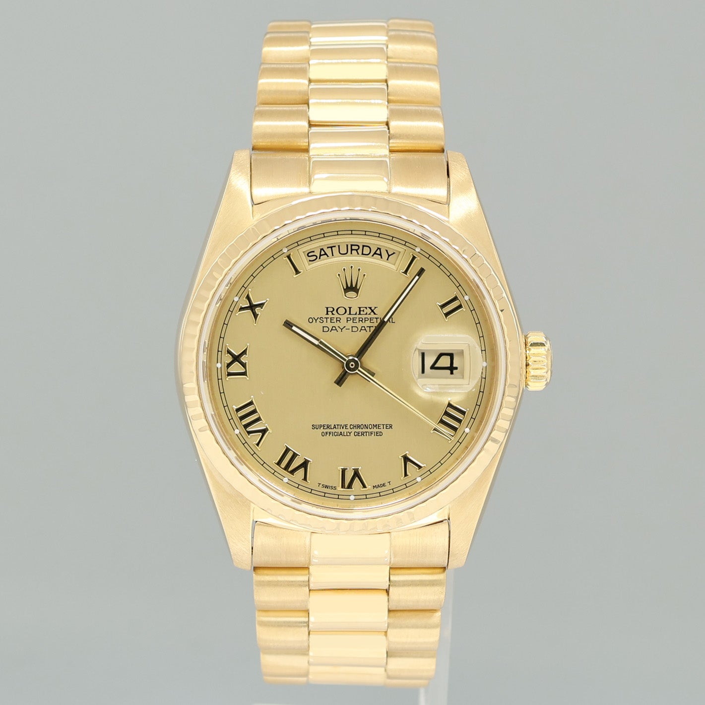 PAPERS MINT Rolex President Day-Date Champagne Roman 18038 Quickset Gold Watch