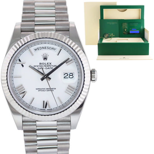 2021 PAPERS MINT Rolex Day Date 40 White Gold President 40mm White Roman 228239 Watch Box