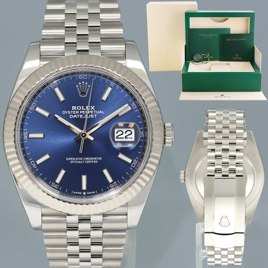MINT 2022 Rolex DateJust 41 Blue Blue Stick Jubilee Fluted 126334 Watch Box