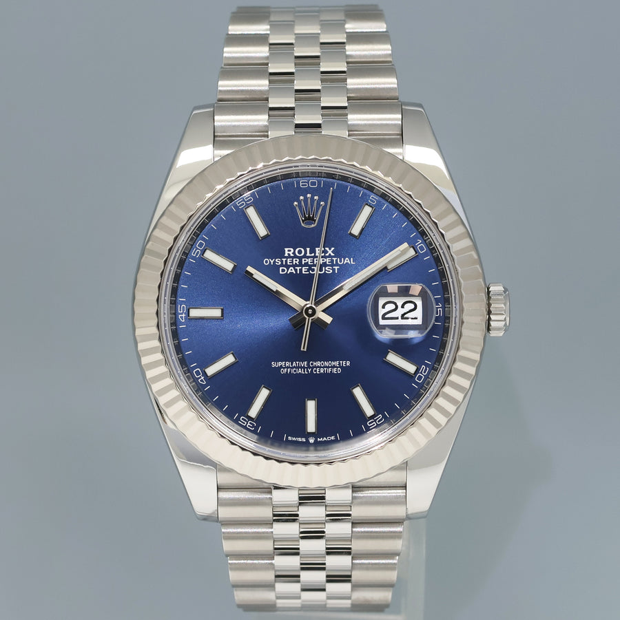 MINT 2022 Rolex DateJust 41 Blue Blue Stick Jubilee Fluted 126334 Watch Box