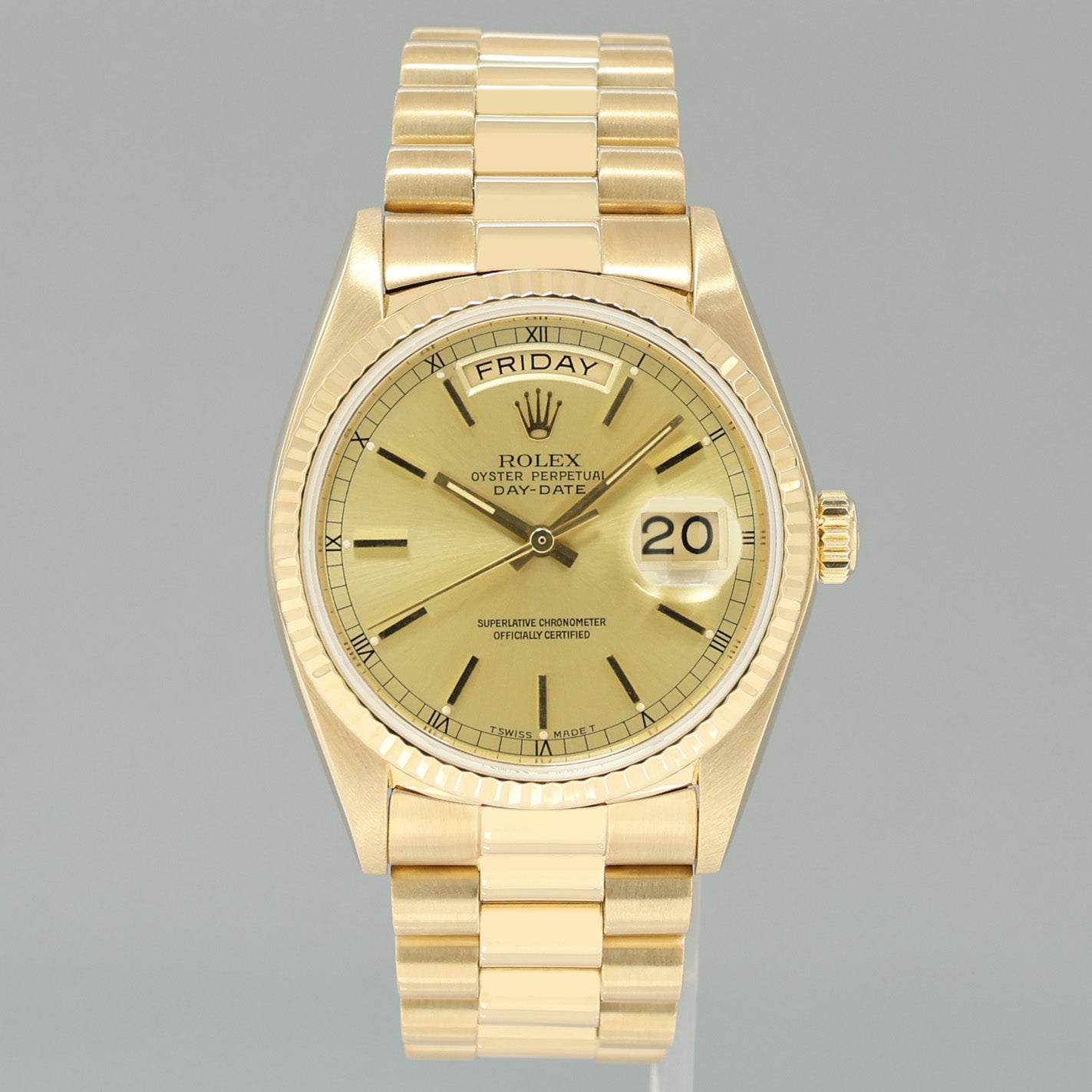 MINT Rolex President Day Date 18038 Yellow Gold Champagne Quickset Watch