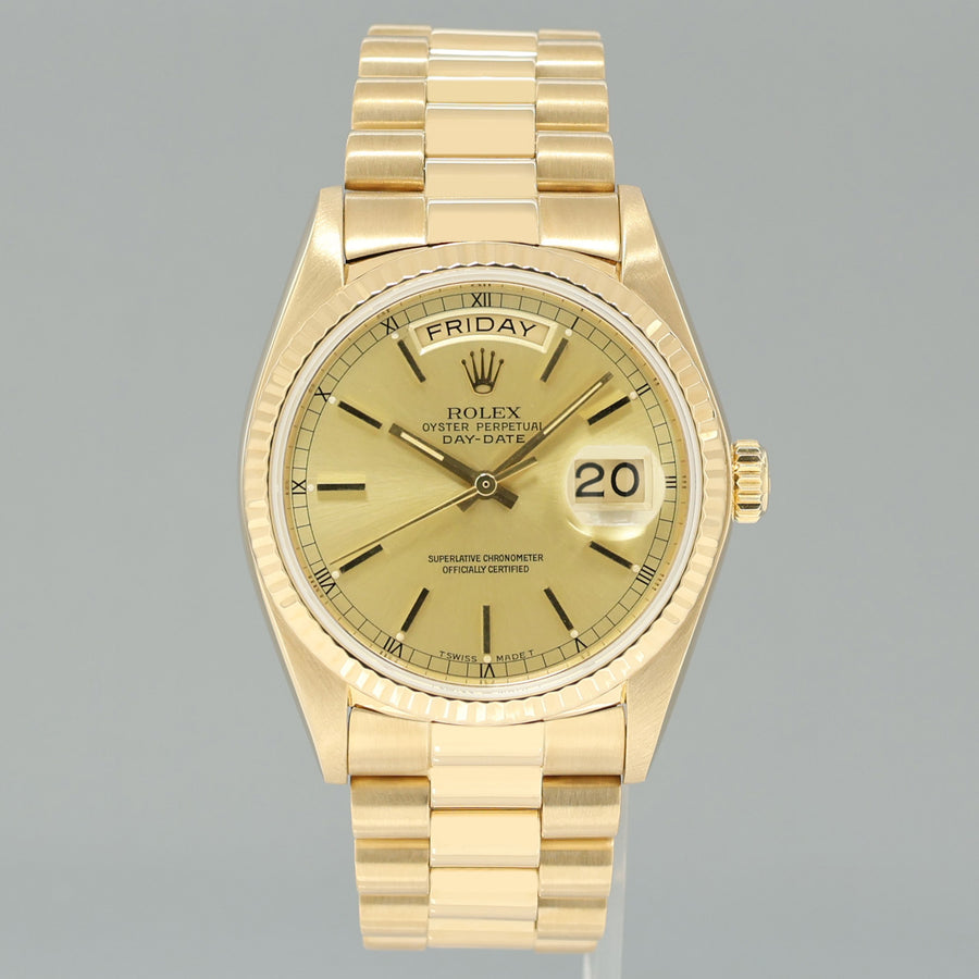 MINT Rolex President Day Date 18038 Yellow Gold Champagne Quickset Watch