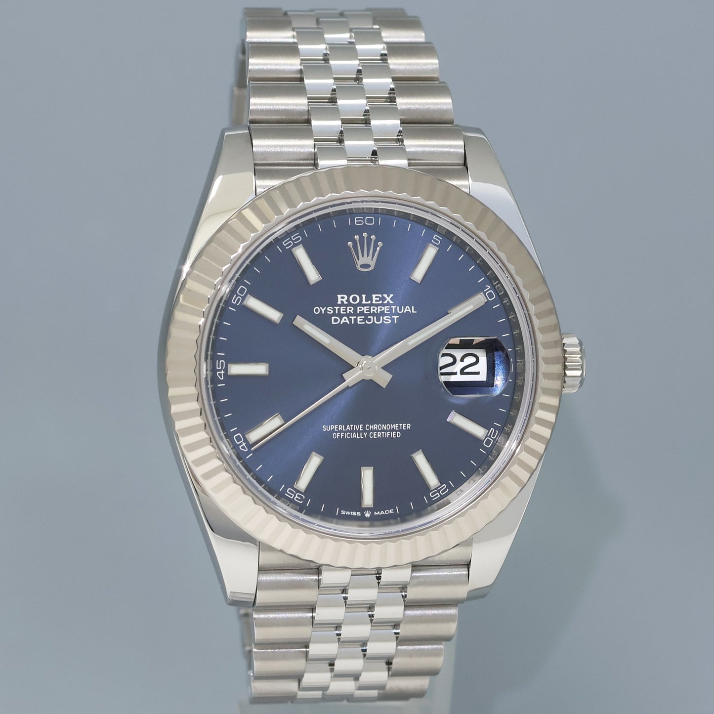 MINT 2022 Rolex DateJust 41 Blue Blue Stick Jubilee Fluted 126334 Watch Box