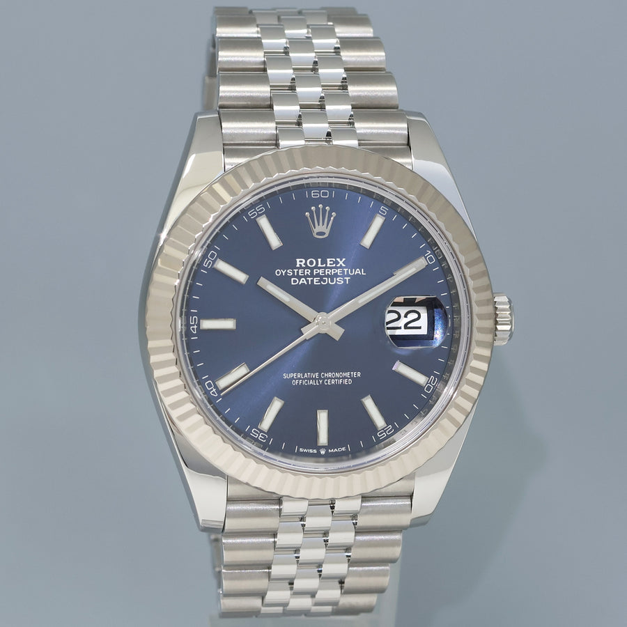MINT 2022 Rolex DateJust 41 Blue Blue Stick Jubilee Fluted 126334 Watch Box