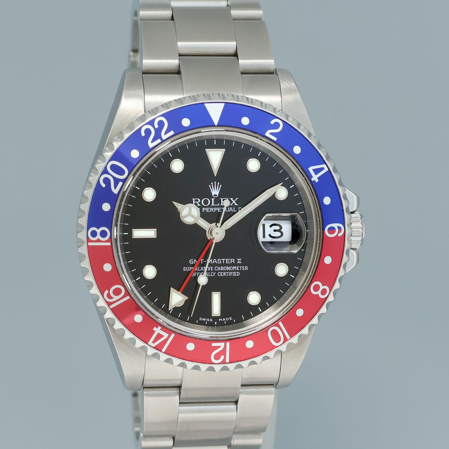 MINT 2005 Rolex GMT-Master 2 Pepsi 40mm Steel 16710 NO HOLES Black Watch Box