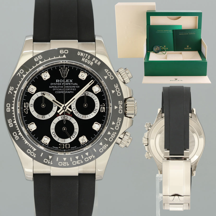 2023 MINT Rolex 116519LN Daytona Oysterflex White Gold Ceramic Black Diamond Watch