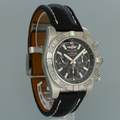 MINT Breitling Chronomat 44 AB0110 Steel Black Dial Chronograph Leather Watch Box