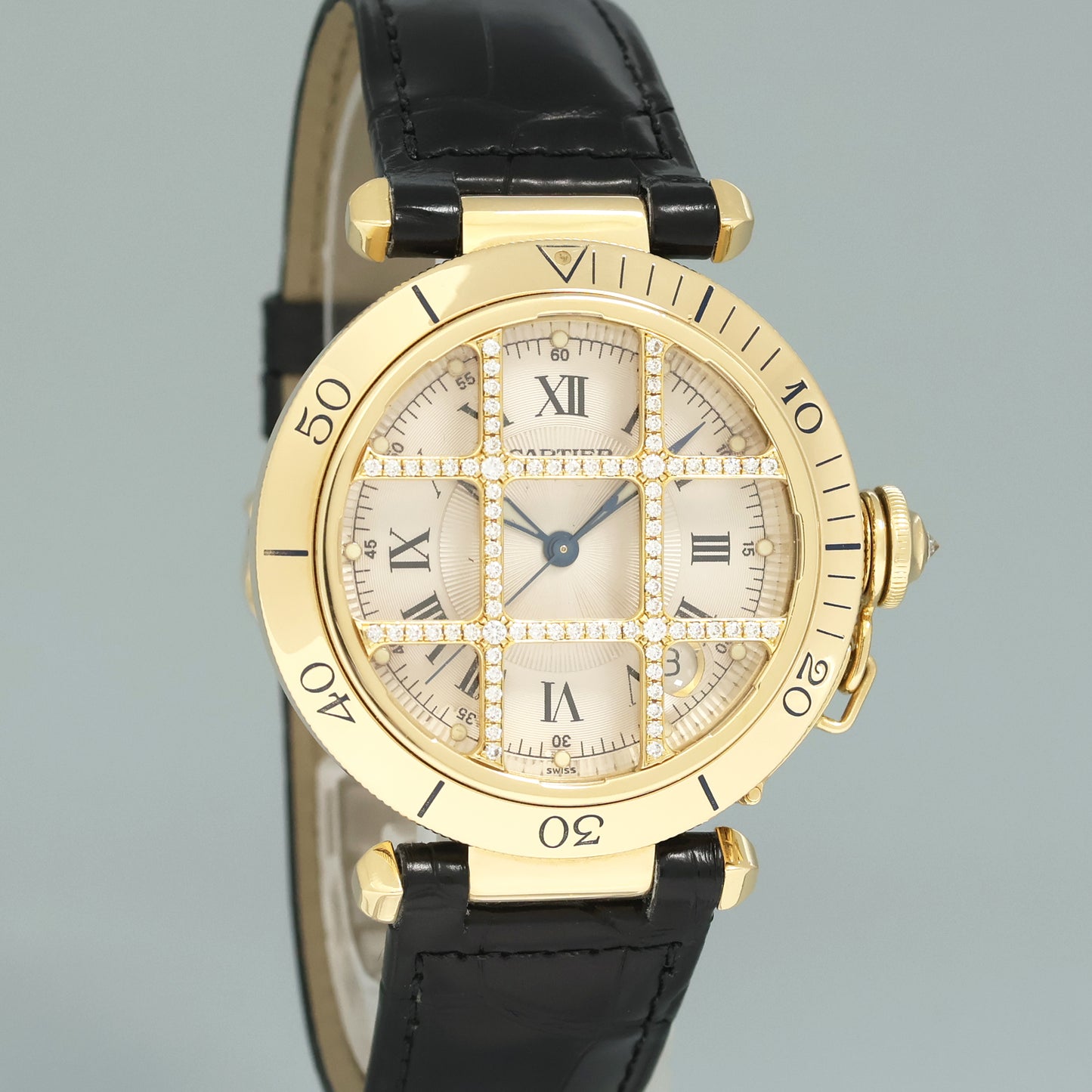 MINT Cartier Pasha Roman 1023 Yellow Gold 38mm Diamond Watch