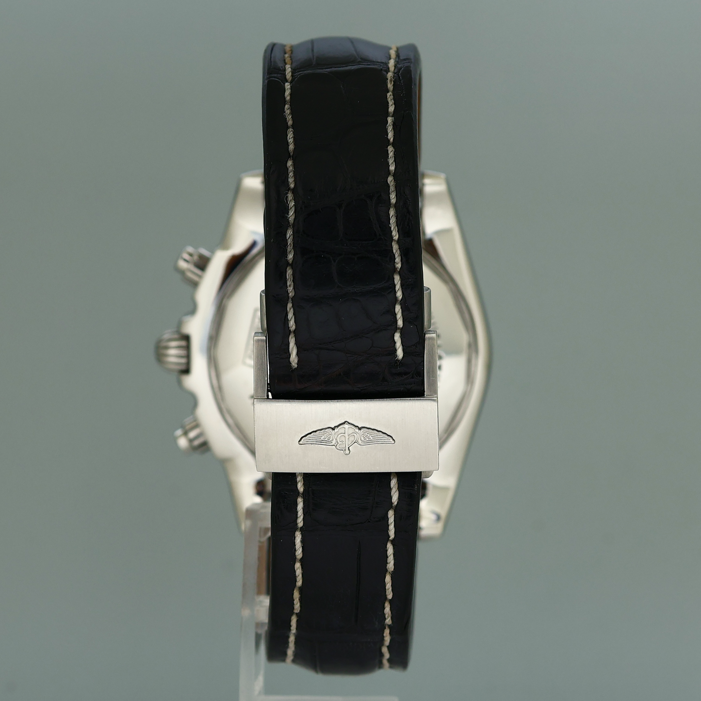 MINT Breitling Chronomat 44 AB0110 Steel Black Dial Chronograph Leather Watch Box