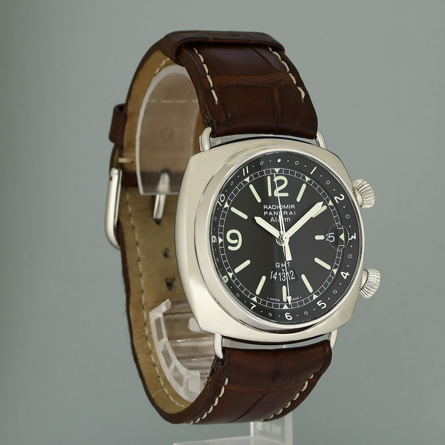 PAPERS Panerai Radiomir GMT PAM00098 Stainless Steel Black Dial Alarm 42mm Watch Box