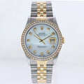 DIAMOND BEZEL Rolex DateJust 16233 Two-Tone  Yellow Gold MOP Jubilee Watch Box