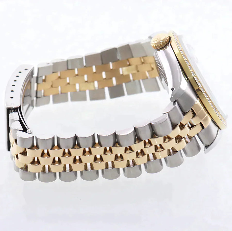 DIAMOND BEZEL Rolex DateJust 16233 Two-Tone  Yellow Gold MOP Jubilee Watch Box