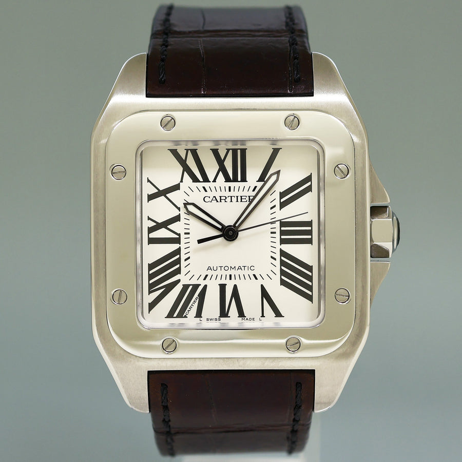 Cartier Santos 100 XL Automatic Steel 2656 Roman Dial Watch Box