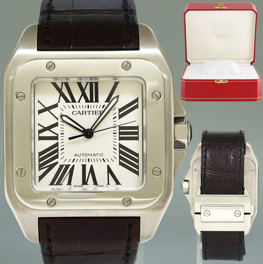 Cartier Santos 100 XL Automatic Steel 2656 Roman Dial Watch Box