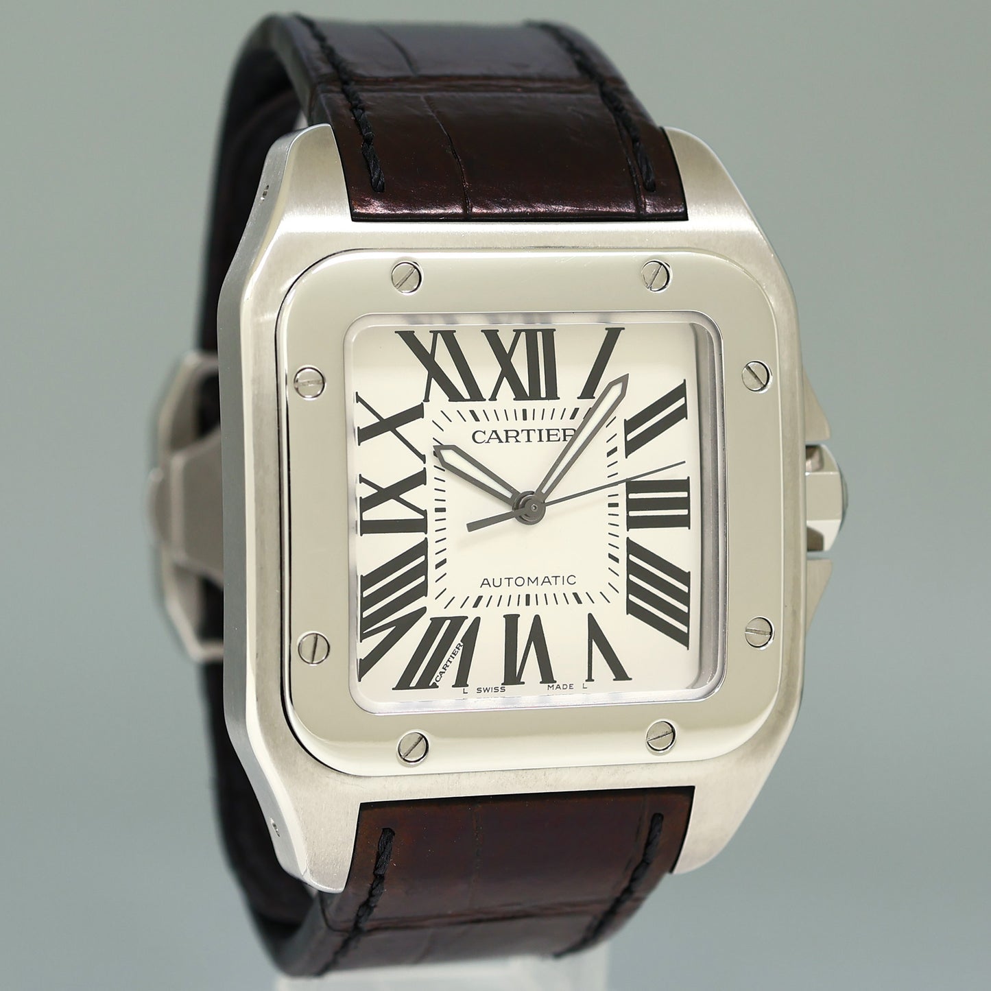 Cartier Santos 100 XL Automatic Steel 2656 Roman Dial Watch Box