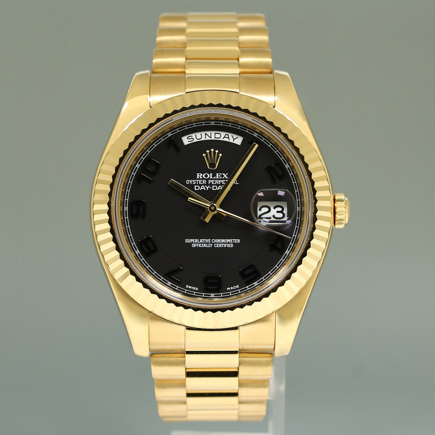 MINT Rolex Day Date II President Yellow Gold Black Arabic 41mm 218238 Watch Box