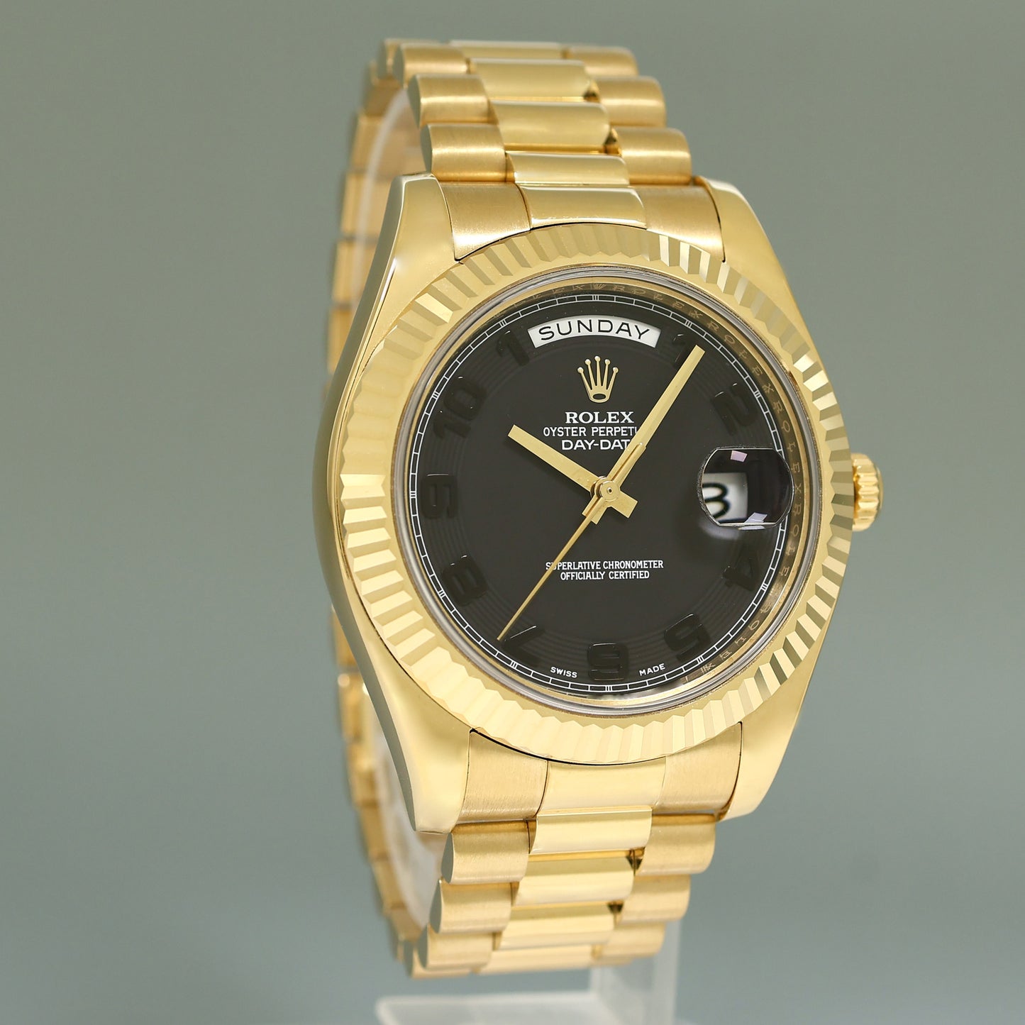 MINT Rolex Day Date II President Yellow Gold Black Arabic 41mm 218238 Watch Box