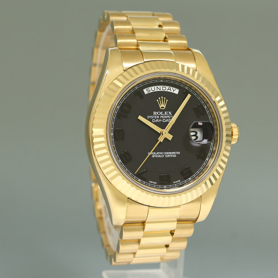 MINT Rolex Day Date II President Yellow Gold Black Arabic 41mm 218238 Watch Box