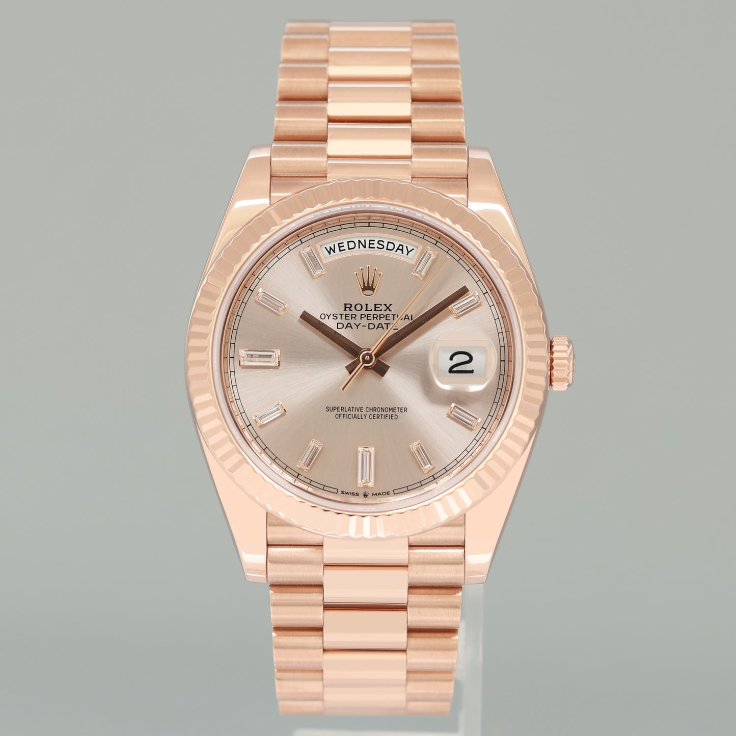 PAPERS MINT 2020 Rolex President 40mm Rose Gold Sundust Diamond 228235 Watch Box