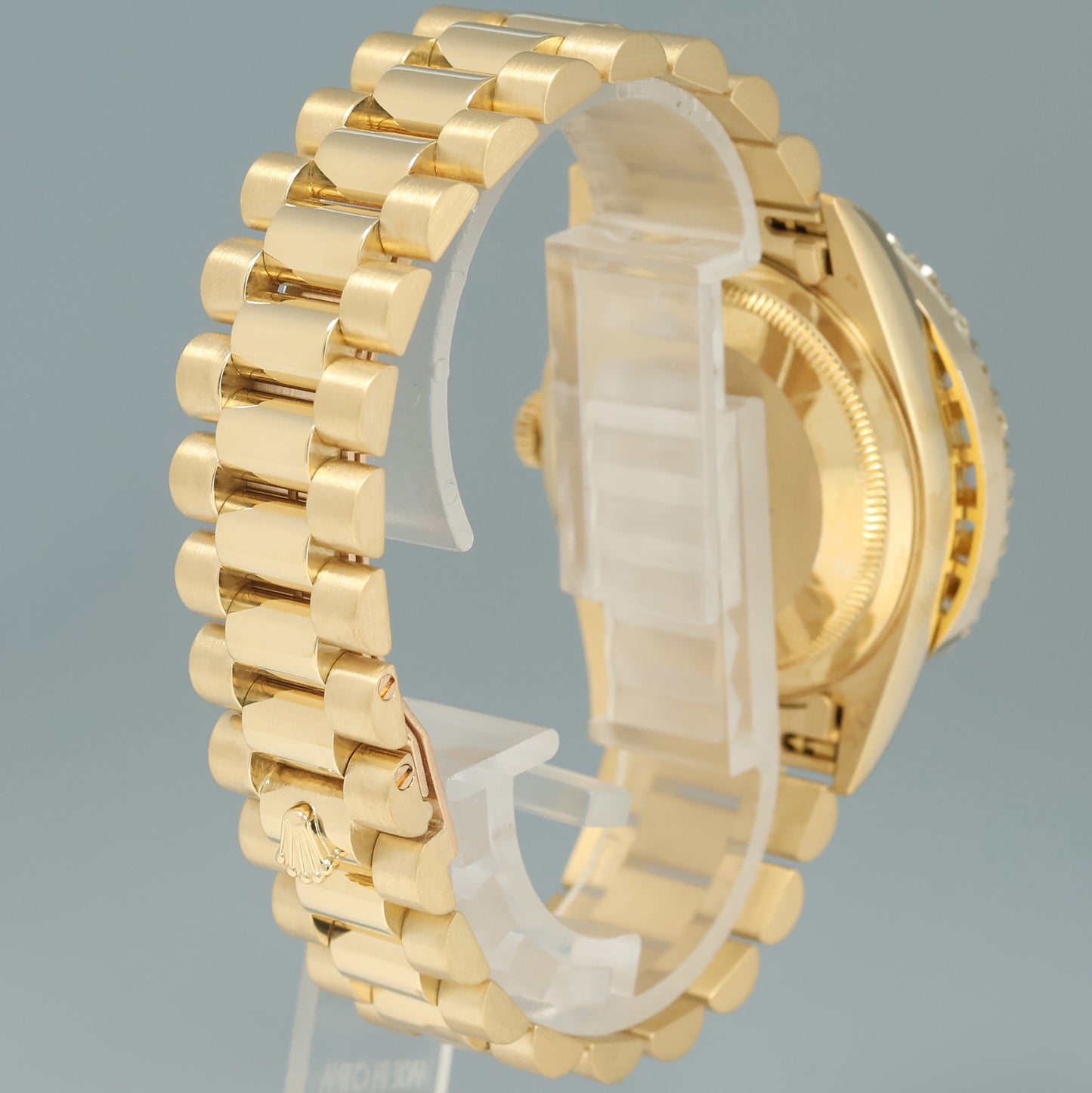 Rolex President Blue MOP Baguette Diamond 18238 Double Quick Set Yellow Gold Watch