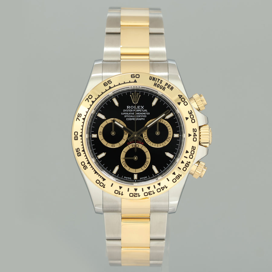 2026 NEW PAPERS Rolex Daytona 126503 Black Chronograph Two Tone Gold Steel Watch