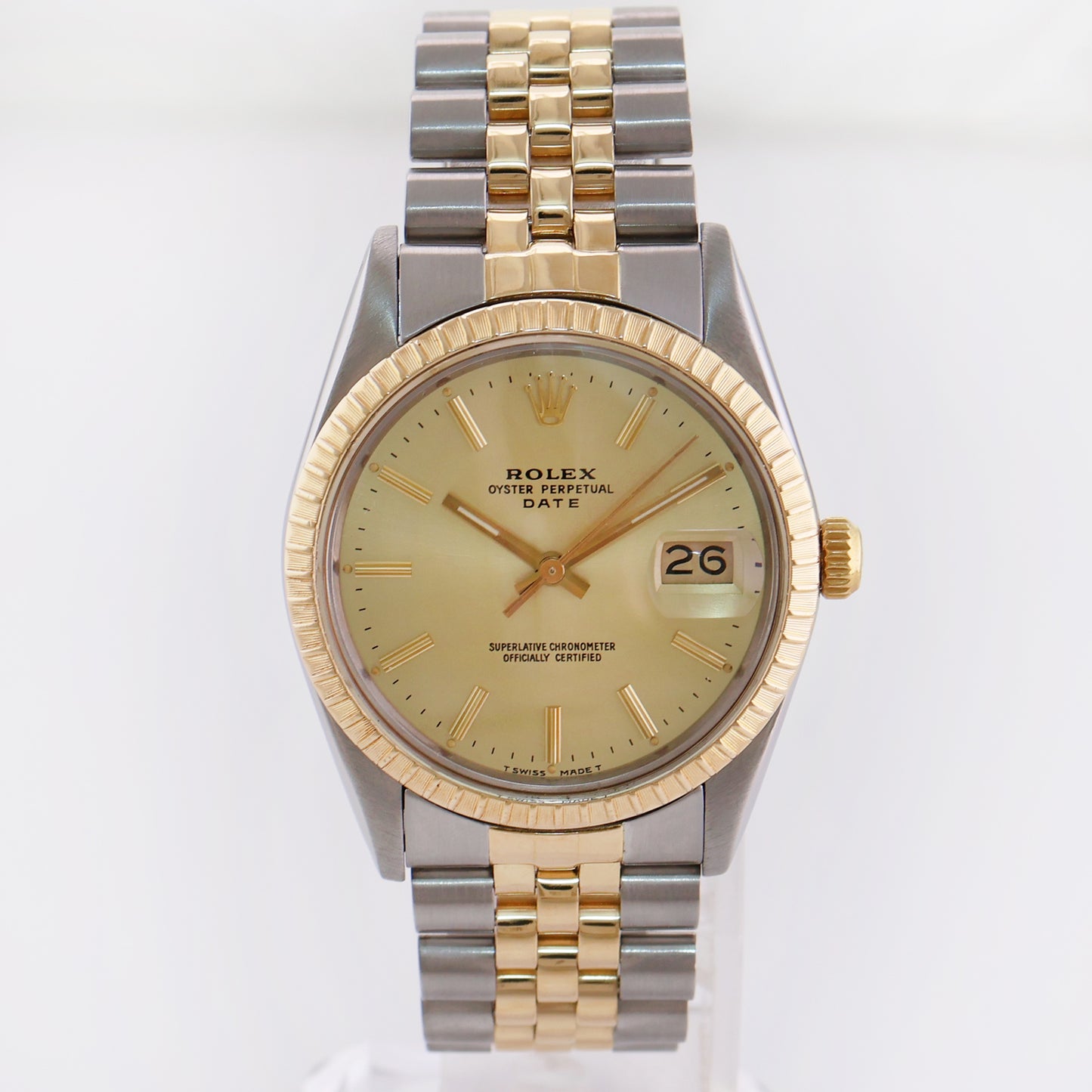 MINT Rolex Oyster Perpetual Date Two Tone Steel Gold Champagne Jubilee Watch 15053