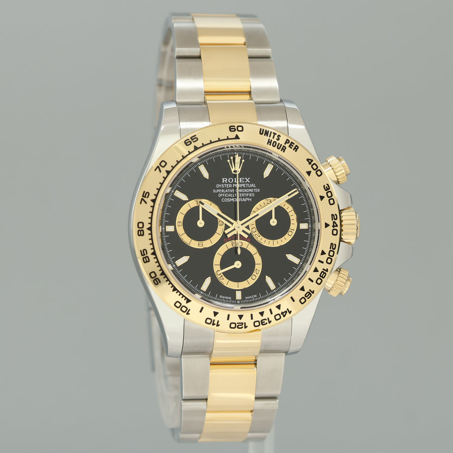 2026 NEW PAPERS Rolex Daytona 126503 Black Chronograph Two Tone Gold Steel Watch