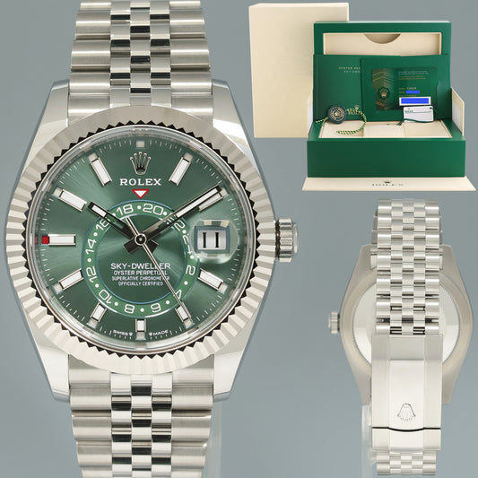 2024 NEW PAPERS Rolex Sky-Dweller Steel Green Jubilee Fluted 42mm 336934 Watch Box