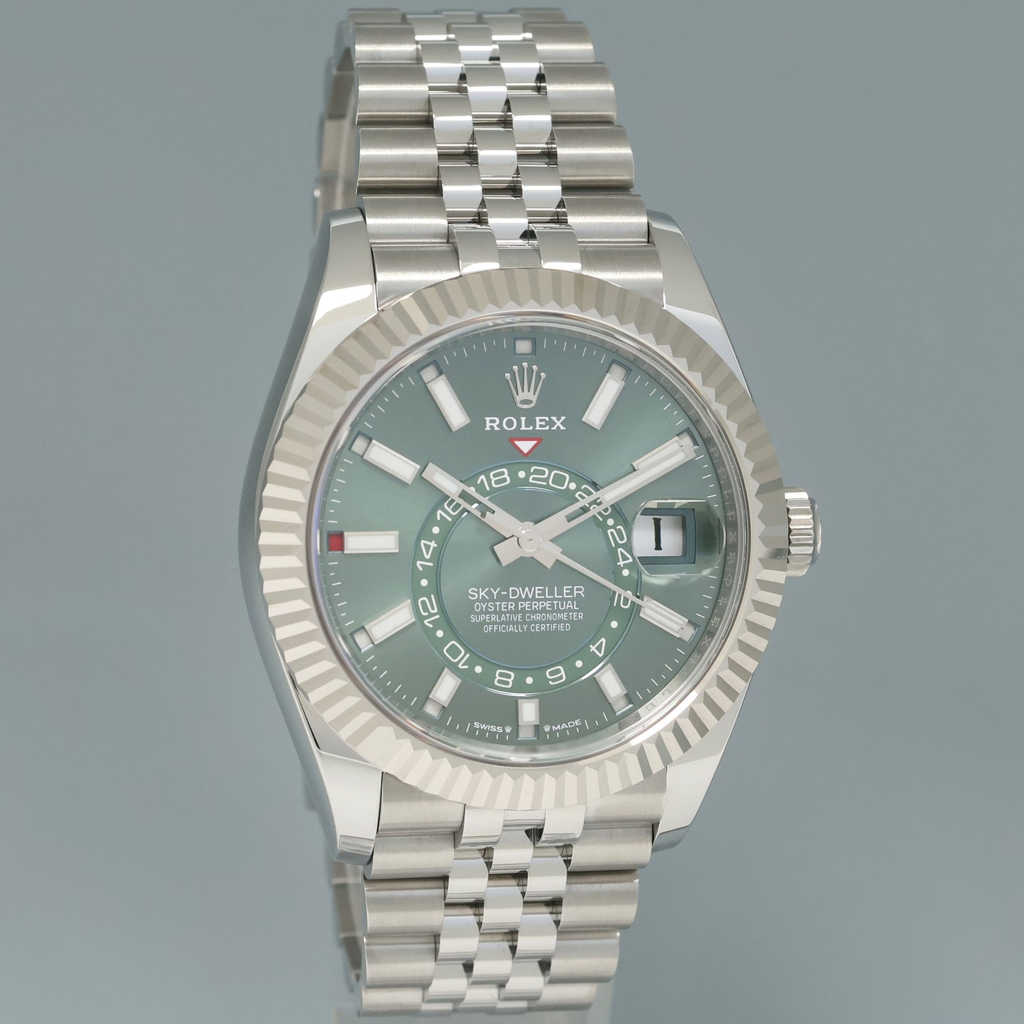2024 NEW PAPERS Rolex Sky-Dweller Steel Green Oyster Fluted 42mm 336934 Watch Box