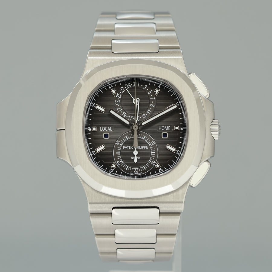 MINT PAPERS Patek Philippe Nautilus 5990/1A-001 Grey Dial 40.5mm Travel Time Chronograph Stainless Steel Watch Box