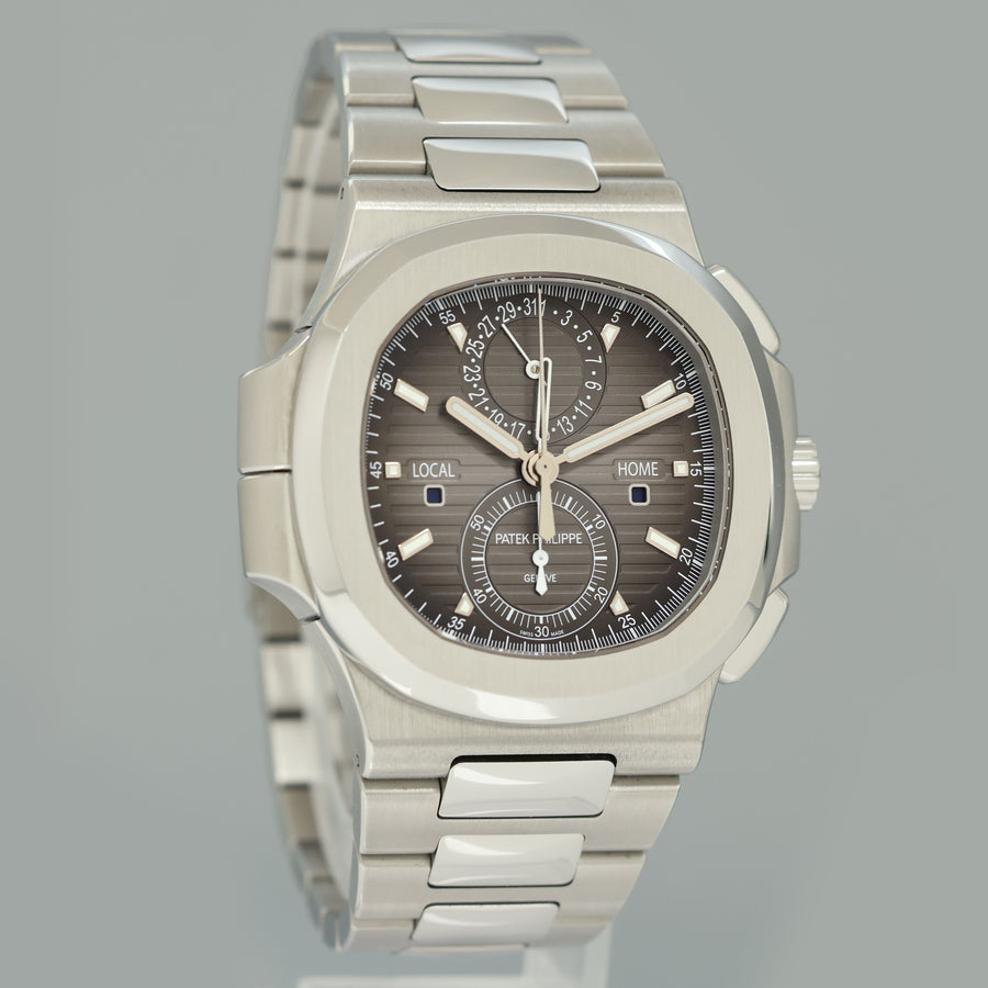 MINT PAPERS Patek Philippe Nautilus 5990/1A-001 Grey Dial 40.5mm Travel Time Chronograph Stainless Steel Watch Box