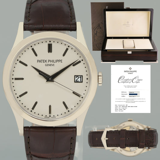 2010 PAPERS MINT Patek Philippe 5296G 38mm White Gold Calatrava Black Leather Watch