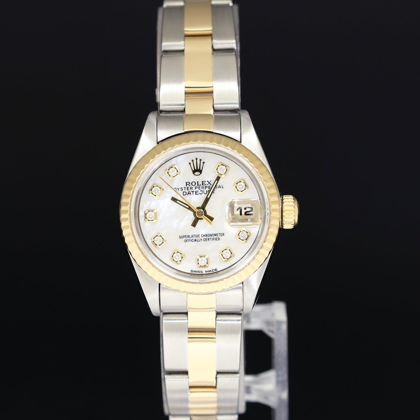 Diamond Pearl Ladies Rolex DateJust 26mm 69173 Two Tone Gold Steel Oyster Watch