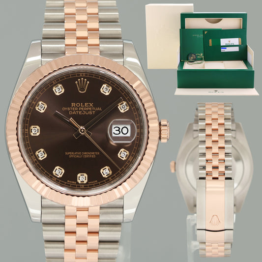 2018 NEW PAPERS Rolex DateJust 41 126331 Chocolate Diamond Rose Gold Two-Tone Watch