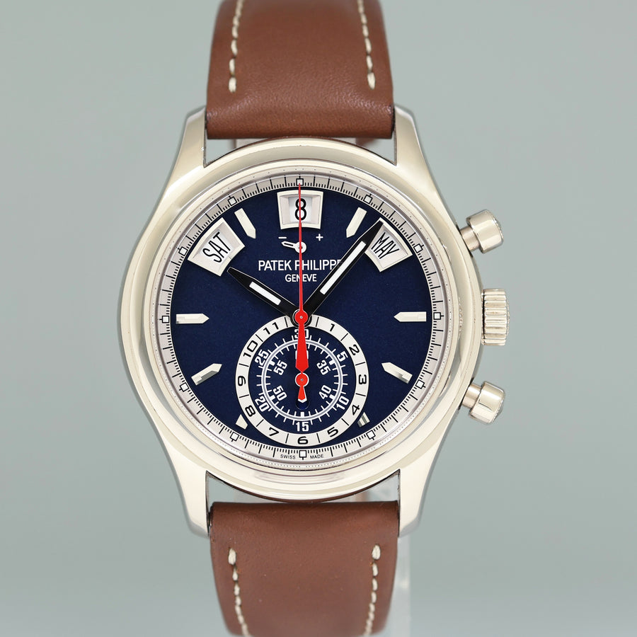 MINT Patek Philippe 5960G White Gold Chrono Blue Annual Calendar 40.5mm Watch