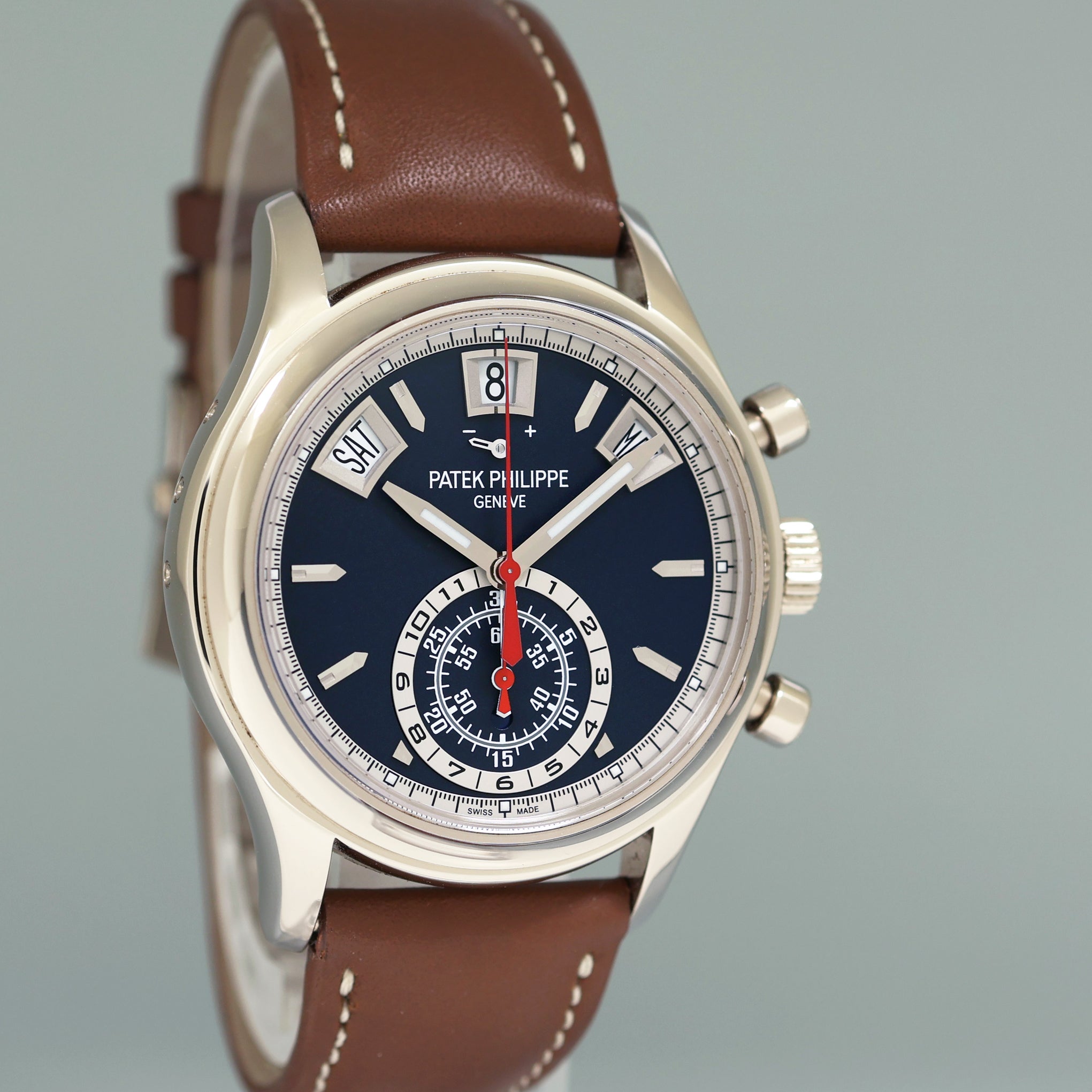 MINT Patek Philippe 5960G White Gold Chrono Blue Annual Calendar 40.5mm Watch