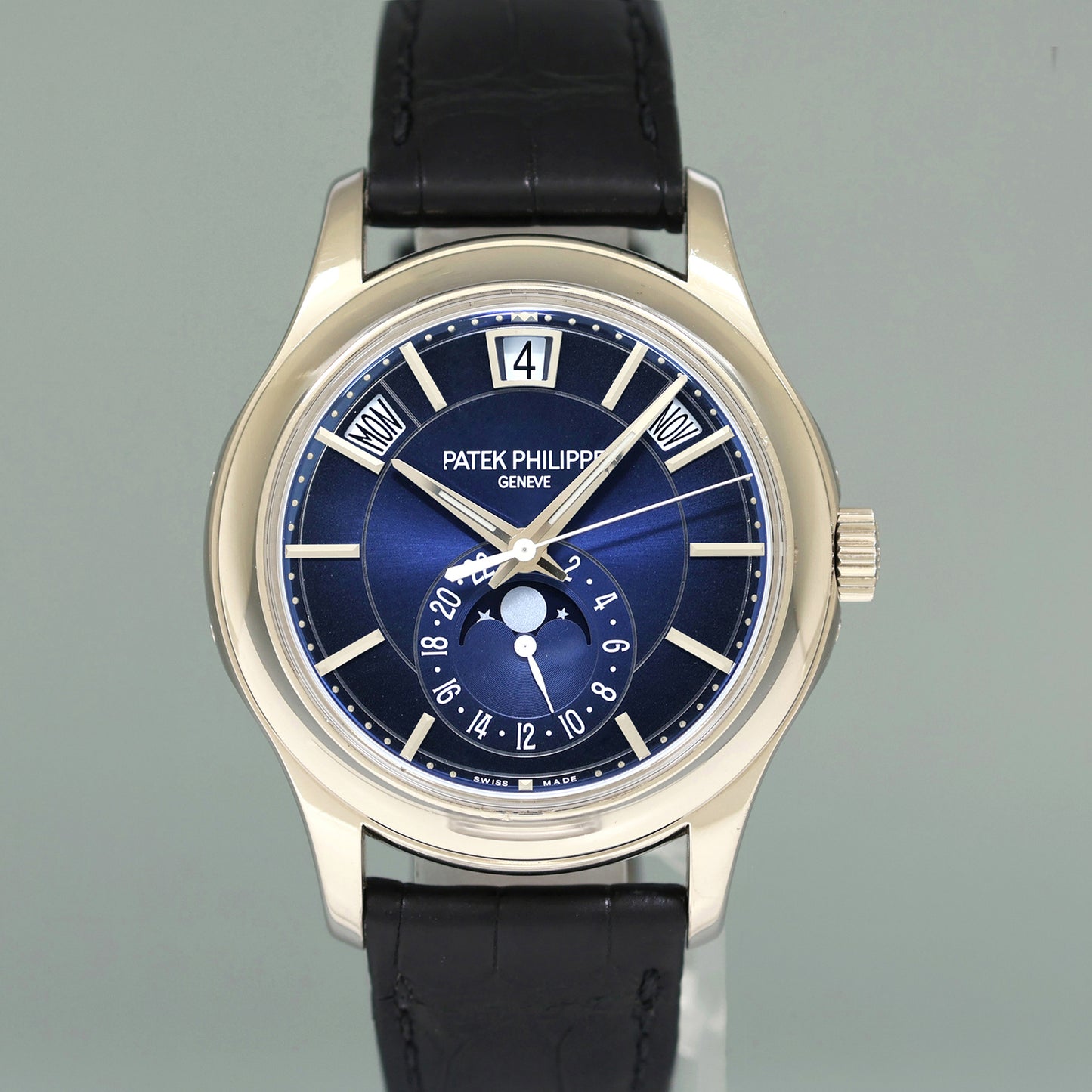 2025 Patek Service PAPERS Patek Philippe 5205G White Gold Annual Calendar Blue Watch