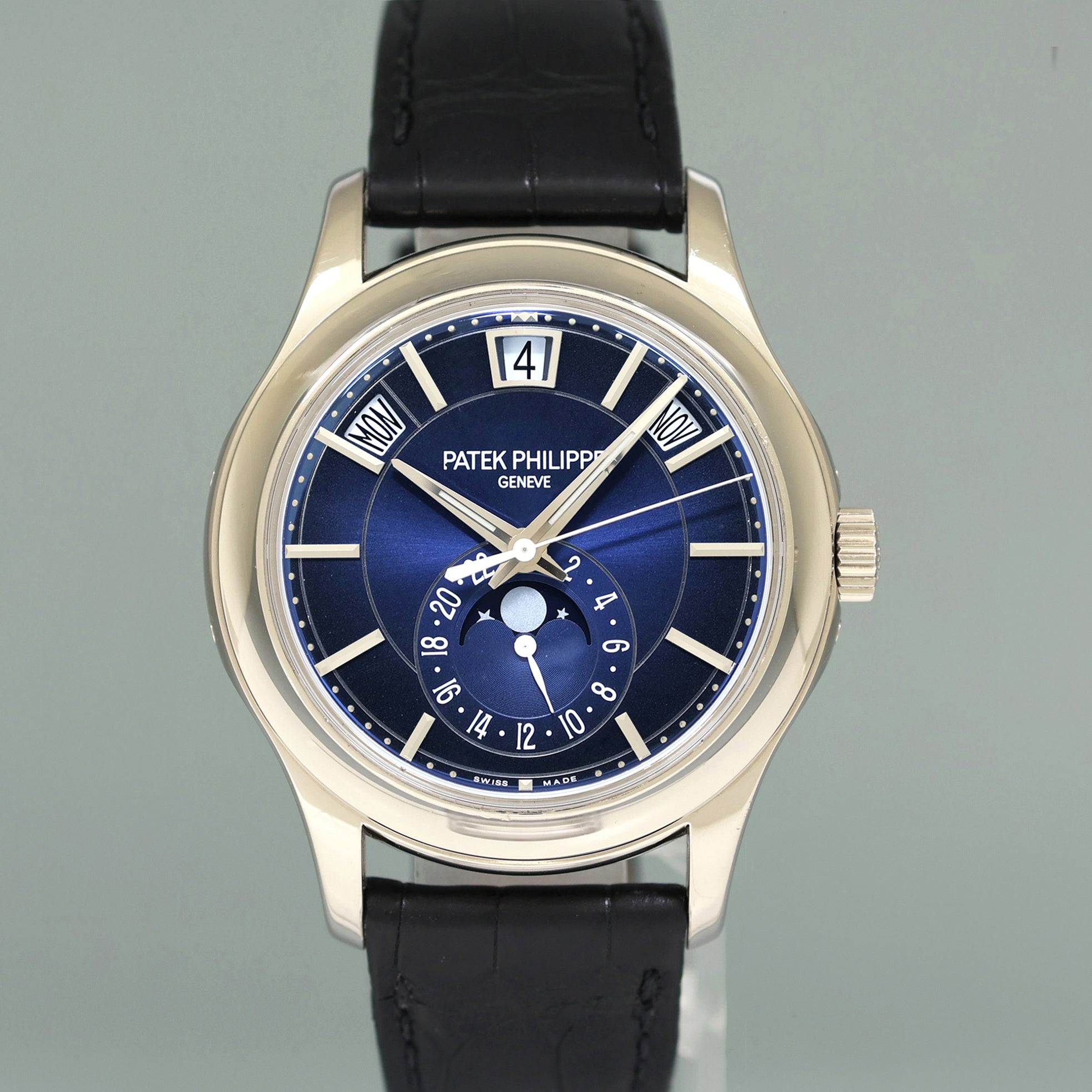 2025 Patek Service PAPERS Patek Philippe 5205G White Gold Annual Calendar Blue Watch