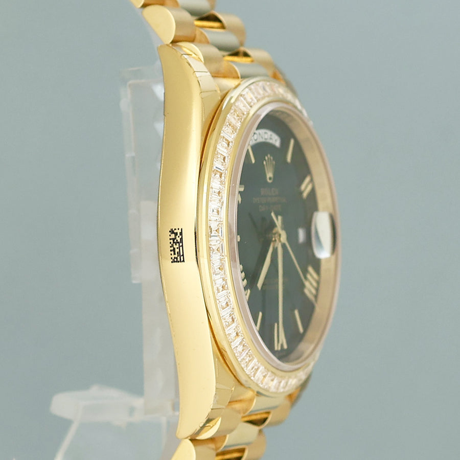 2025 NEW PAPERS Rolex Day Date 40 Yellow Gold Green Ombre Baguette 228398RBR Watch