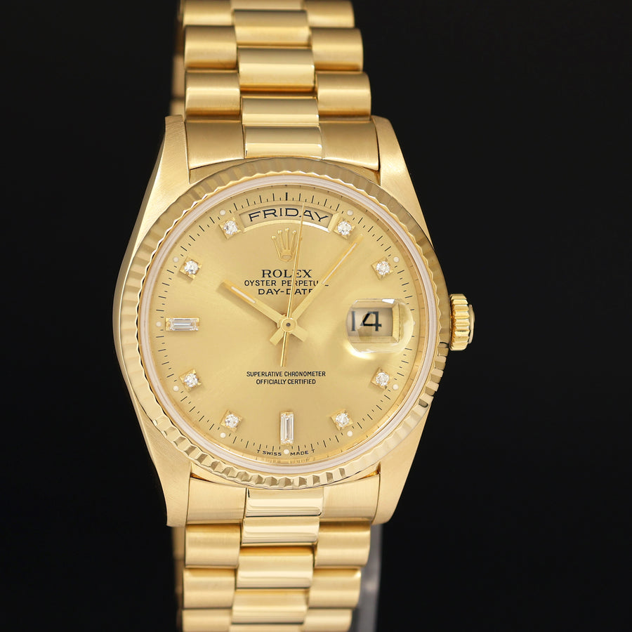 MINT Rolex President 18238 Champagne Factory Diamond Double Quick Gold Watch Box