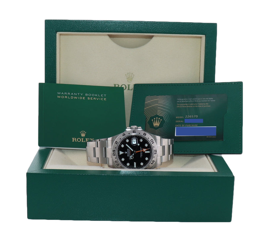 2022 NEW PAPERS 226570 Rolex Explorer II 42mm Black Steel 42mm Date Watch Box