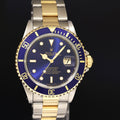1985 PAPERS Rolex Submariner Date 16803 Two-Tone Gold Steel Blue 40mm Watch Box
